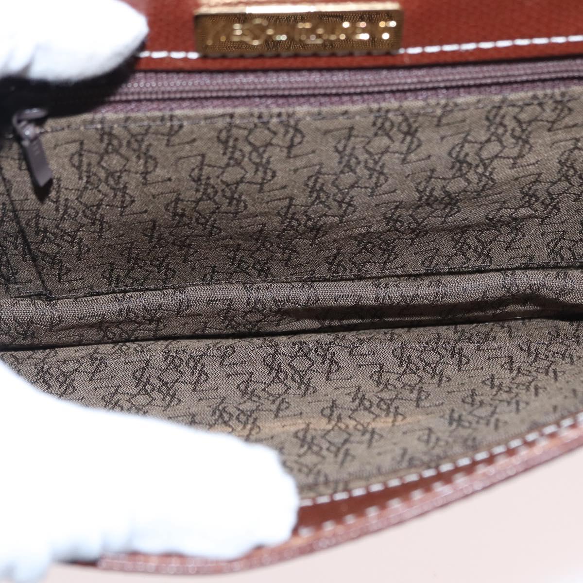 SAINT LAURENT Shoulder Bag Leather Brown Gold Auth ka528