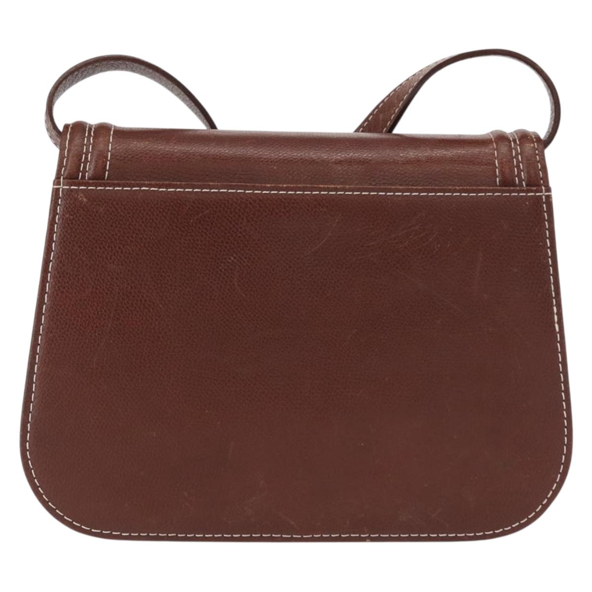 SAINT LAURENT Shoulder Bag Leather Brown Gold Auth ka528