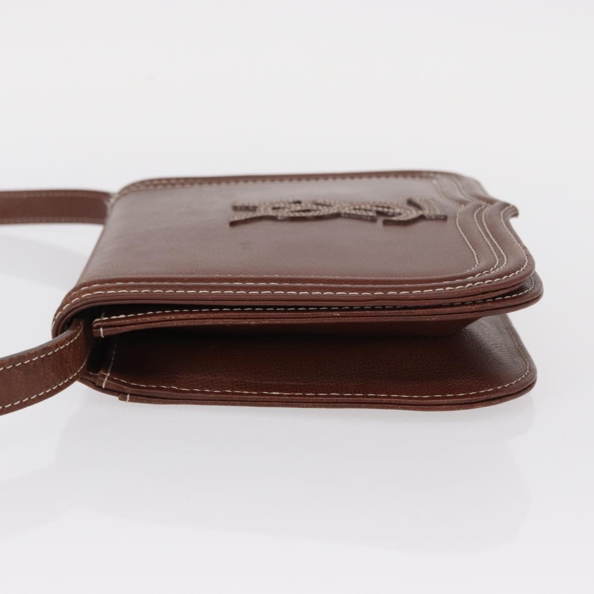 SAINT LAURENT Shoulder Bag Leather Brown Gold Auth ka528