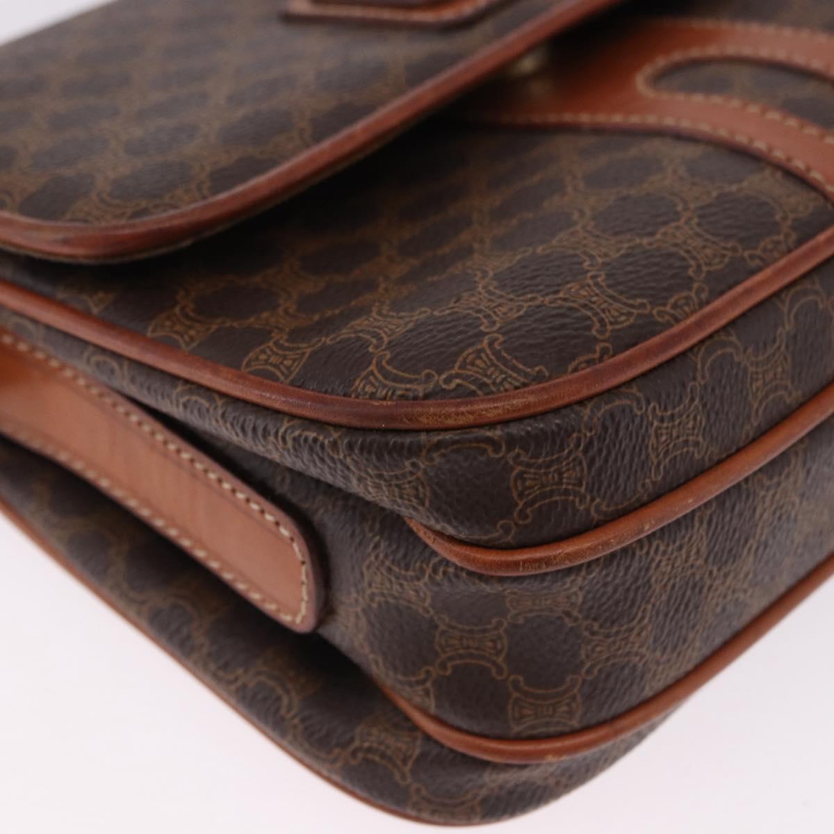 CELINE Macadam Canvas Shoulder Bag PVC Leather Brown Gold Auth ka5281