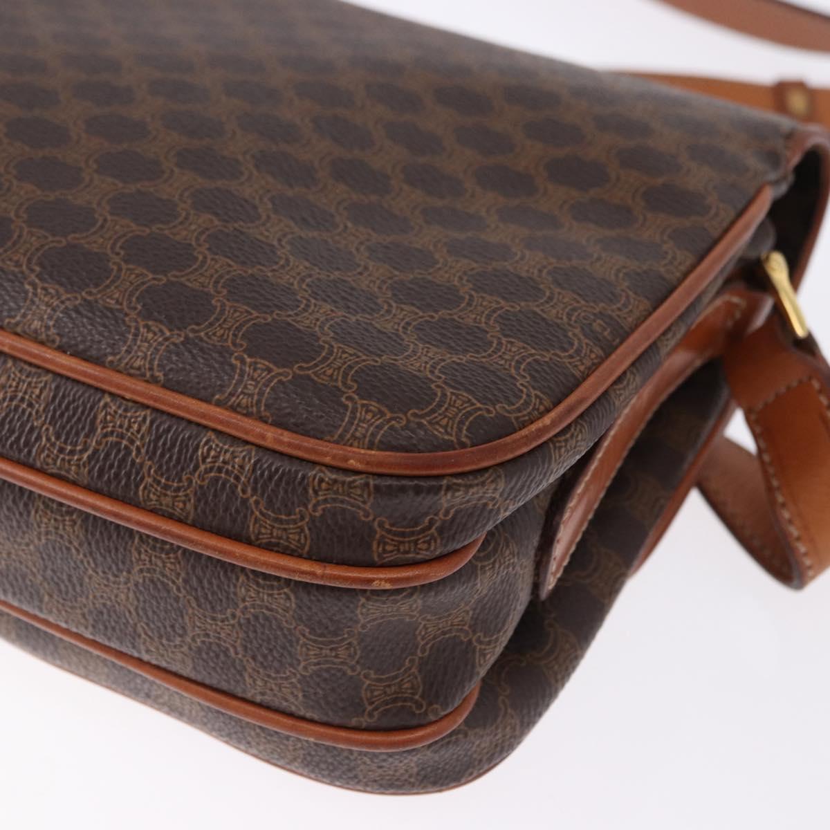 CELINE Macadam Canvas Shoulder Bag PVC Leather Brown Gold Auth ka5281