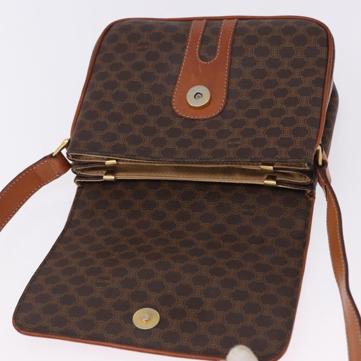 CELINE Macadam Canvas Shoulder Bag PVC Leather Brown Gold Auth ka5281