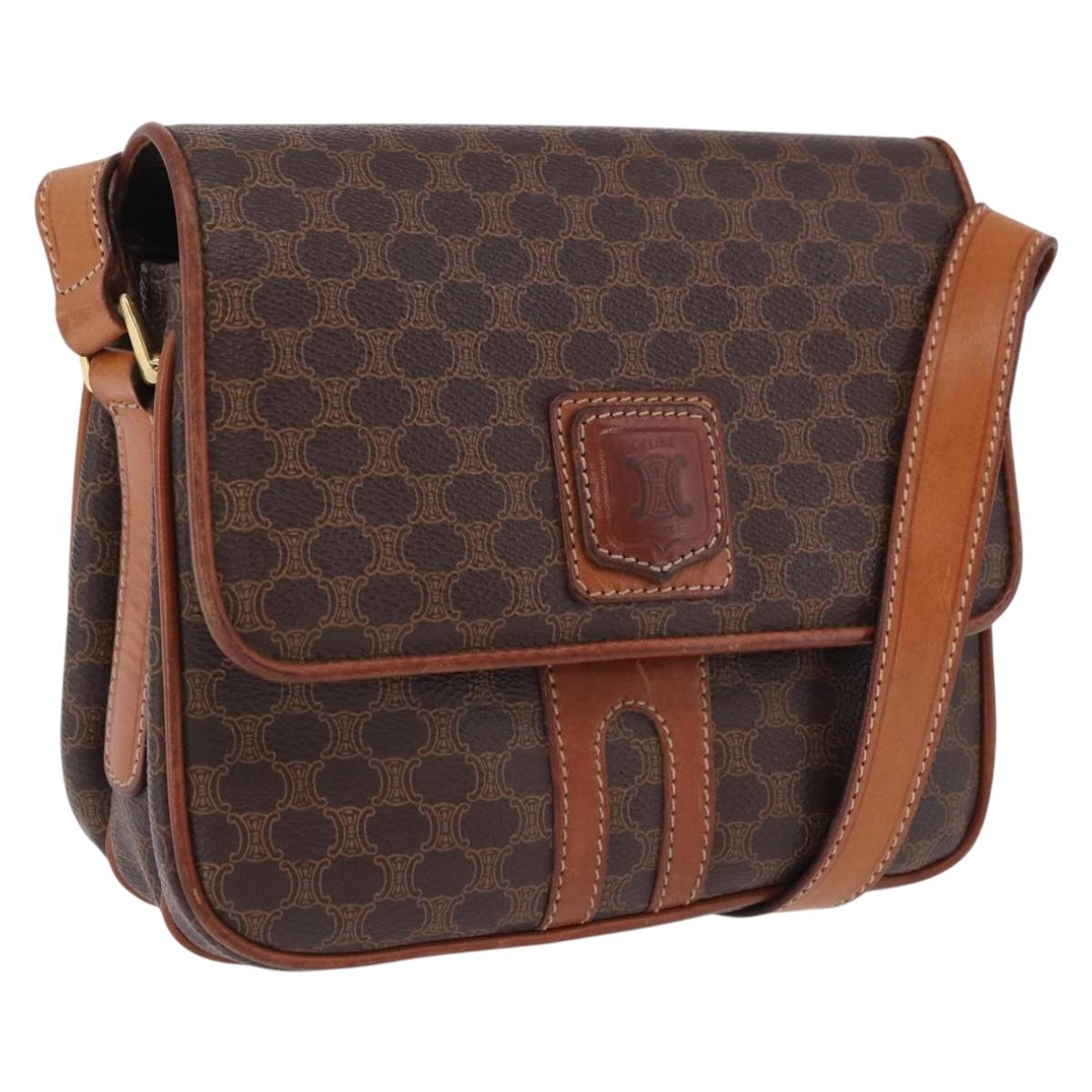 CELINE Macadam Canvas Shoulder Bag PVC Leather Brown Gold Auth ka5281