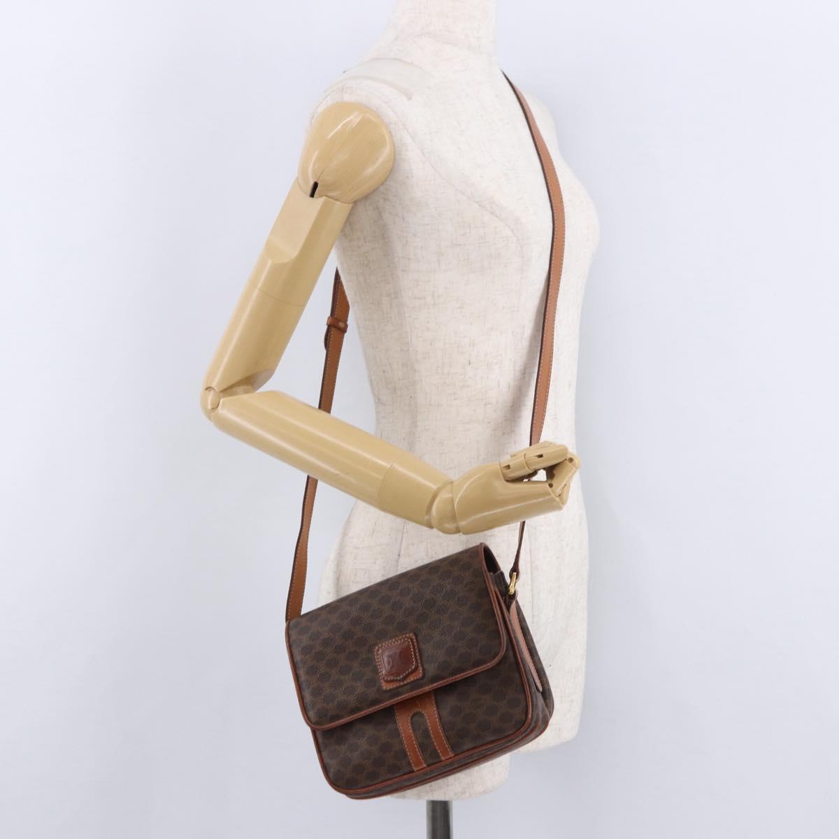 CELINE Macadam Canvas Shoulder Bag PVC Leather Brown Gold Auth ka5281