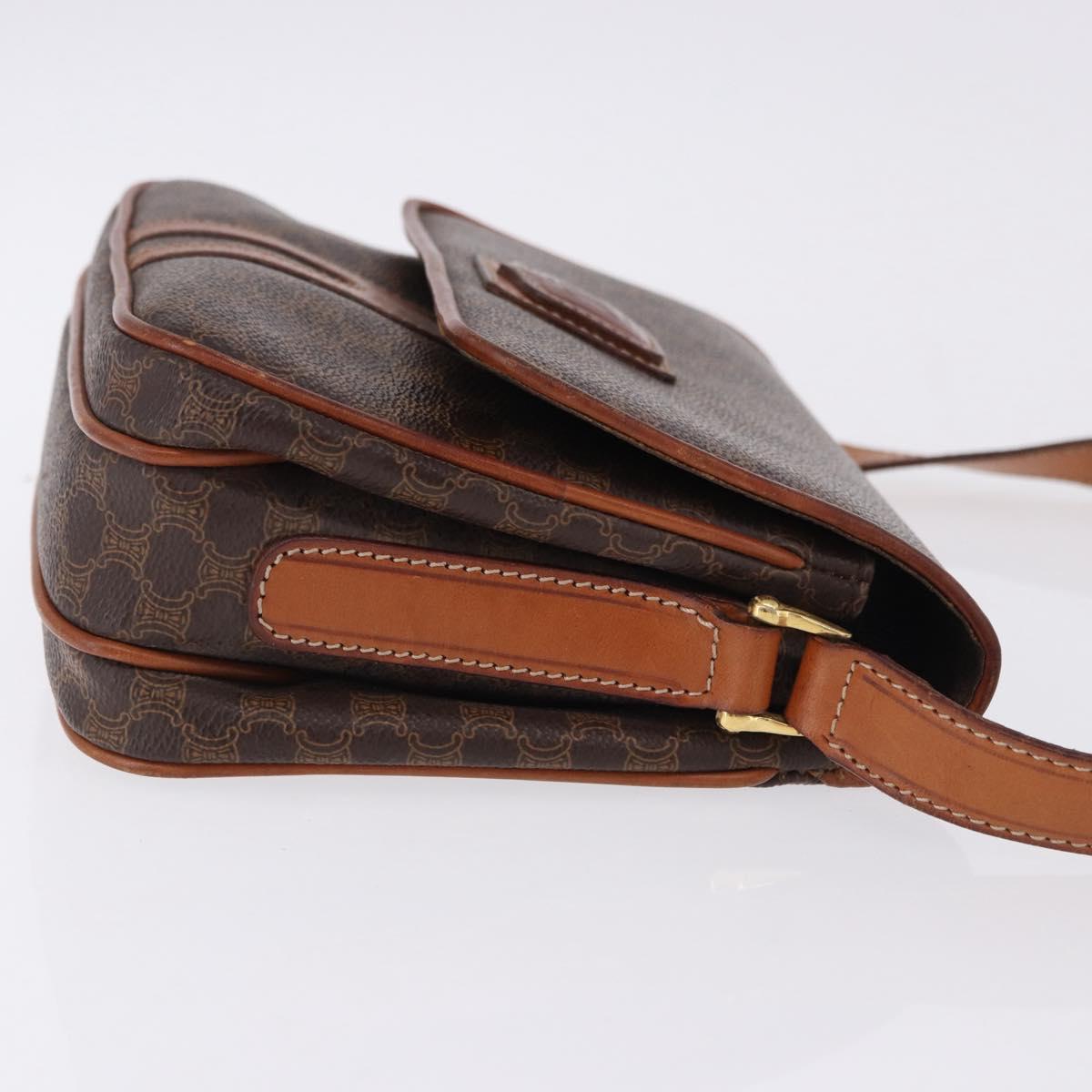 CELINE Macadam Canvas Shoulder Bag PVC Leather Brown Gold Auth ka5281