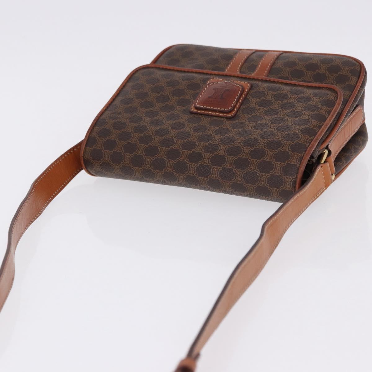 CELINE Macadam Canvas Shoulder Bag PVC Leather Brown Gold Auth ka5281