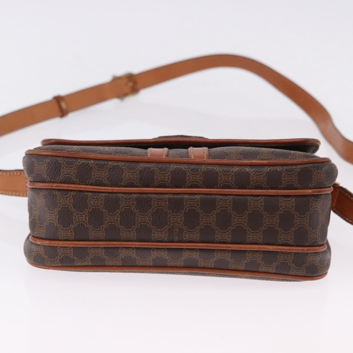 CELINE Macadam Canvas Shoulder Bag PVC Leather Brown Gold Auth ka5281