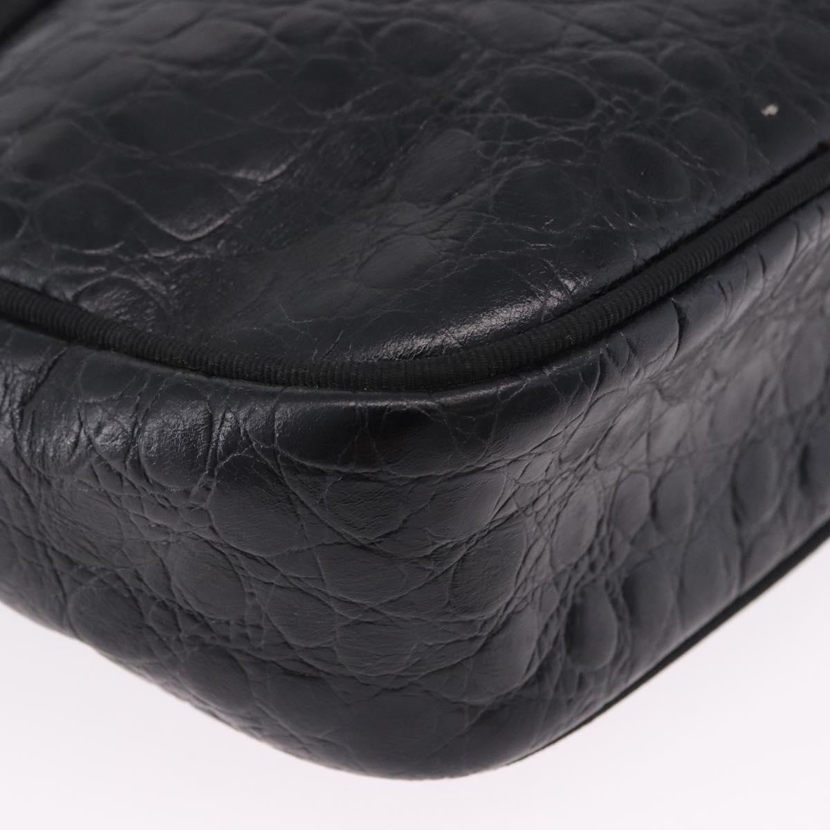 Salvatore Ferragamo Vala Shoulder Bag Leather Embossed Black Gold Auth ka5282