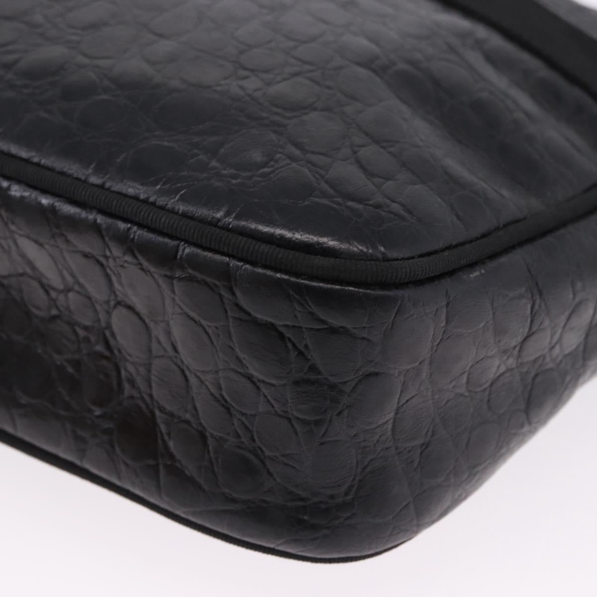 Salvatore Ferragamo Vala Shoulder Bag Leather Embossed Black Gold Auth ka5282
