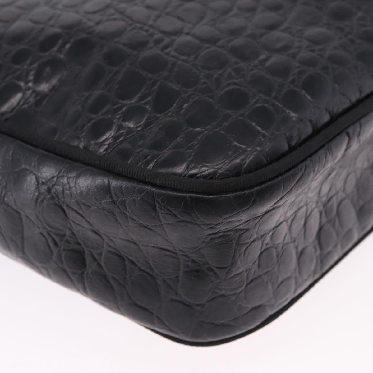 Salvatore Ferragamo Vala Shoulder Bag Leather Embossed Black Gold Auth ka5282