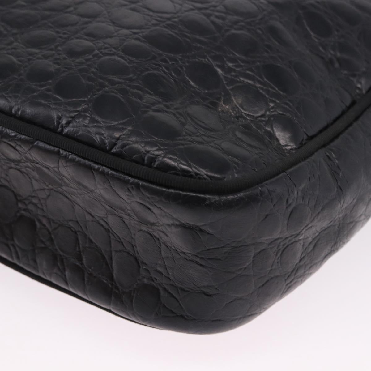 Salvatore Ferragamo Vala Shoulder Bag Leather Embossed Black Gold Auth ka5282