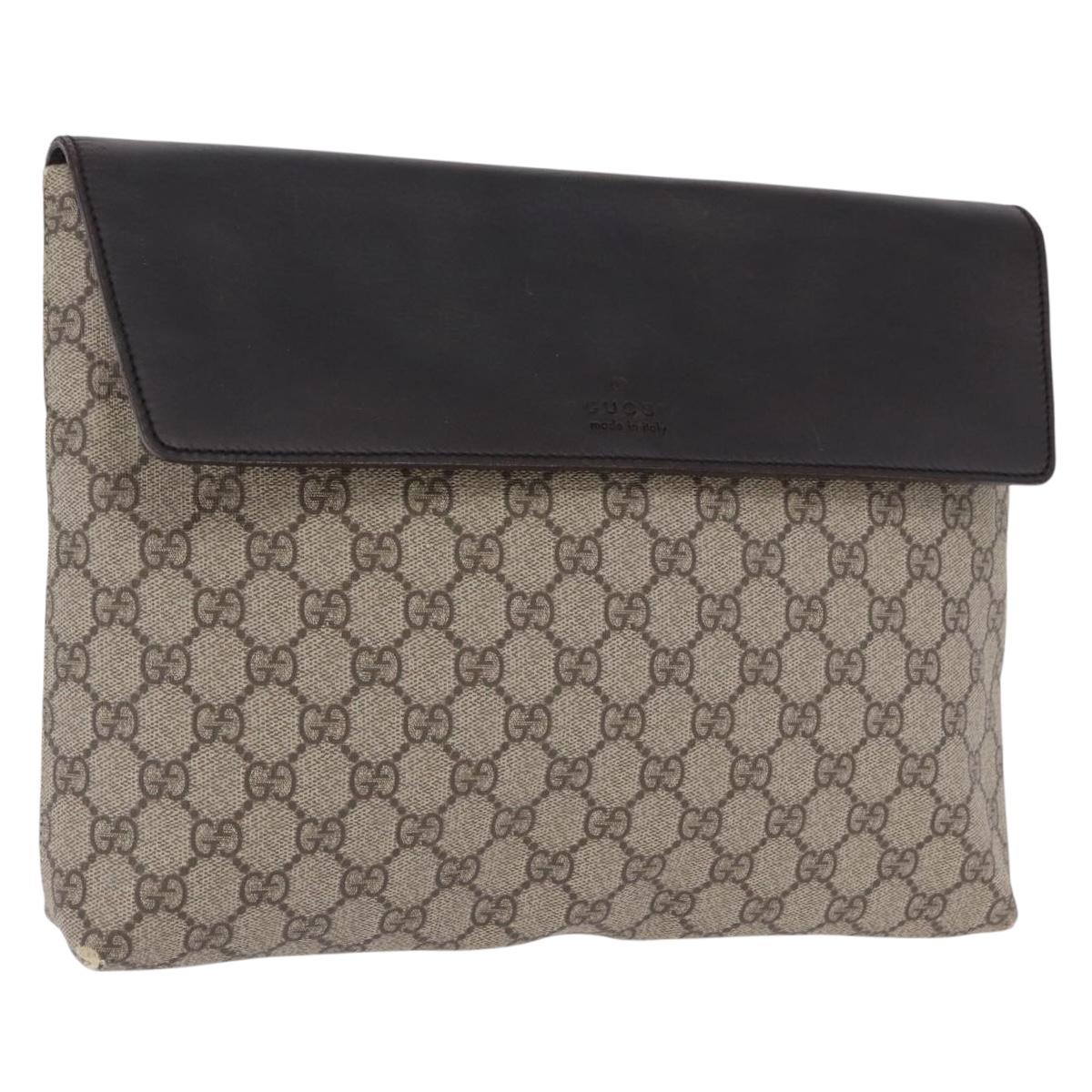 GUCCI GG Supreme Clutch Bag PVC Beige Auth ka5283