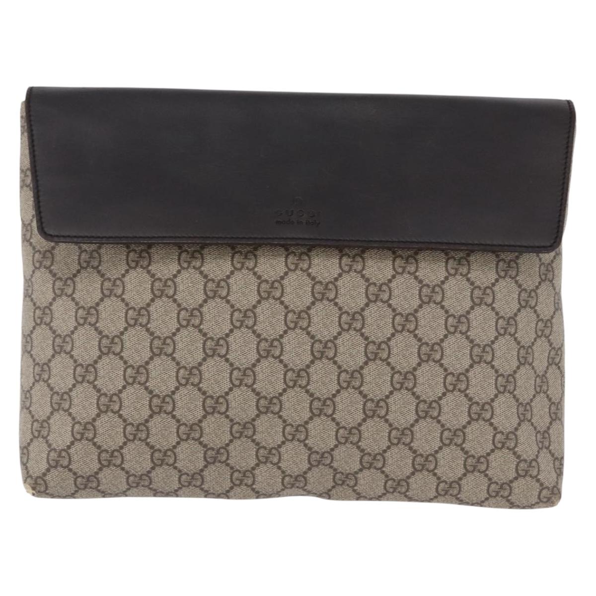 GUCCI GG Supreme Clutch Bag PVC Beige Auth ka5283