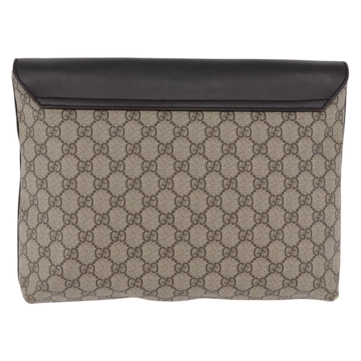 GUCCI GG Supreme Clutch Bag PVC Beige Auth ka5283