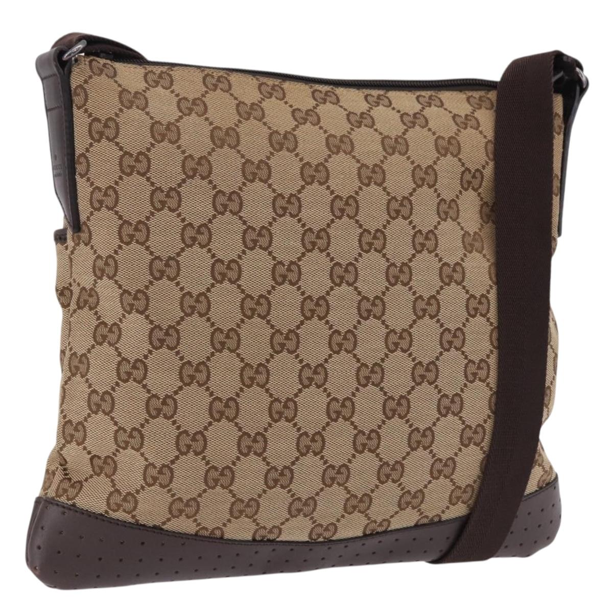 GUCCI GG Canvas Shoulder Bag Beige Silver 145857 Auth ka5285A