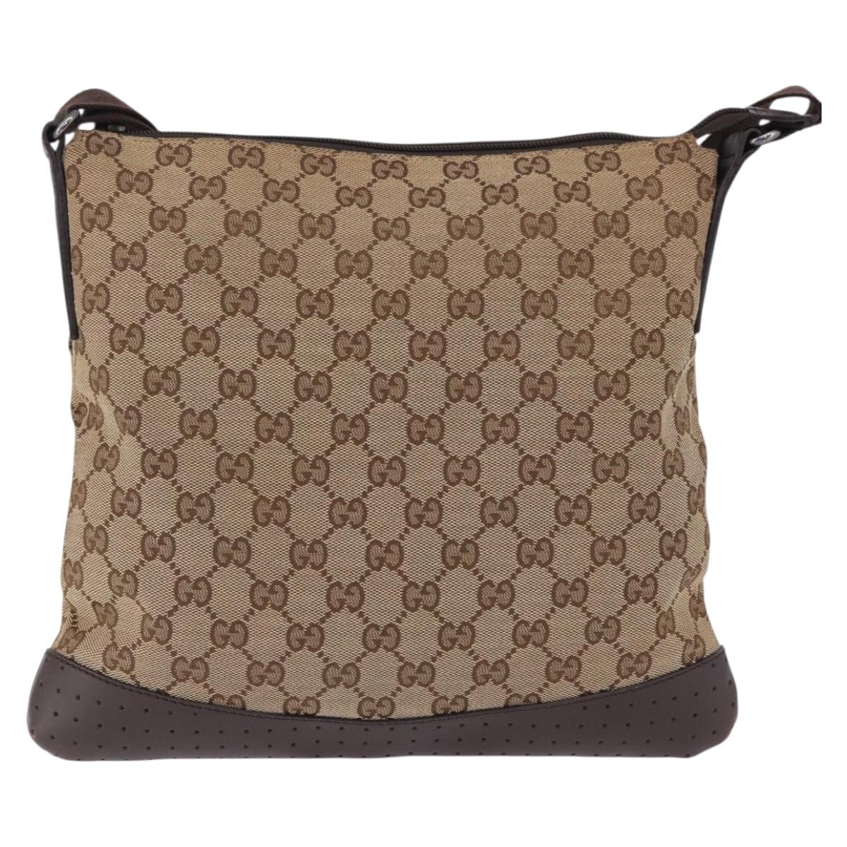 GUCCI GG Canvas Shoulder Bag Beige Silver 145857 Auth ka5285A
