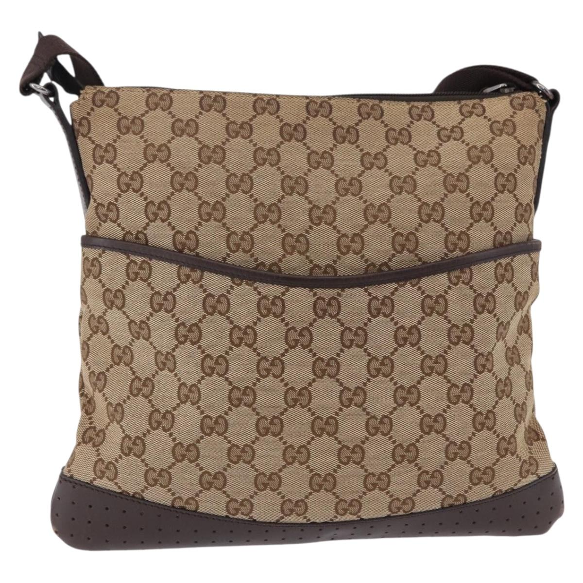 GUCCI GG Canvas Shoulder Bag Beige Silver 145857 Auth ka5285A