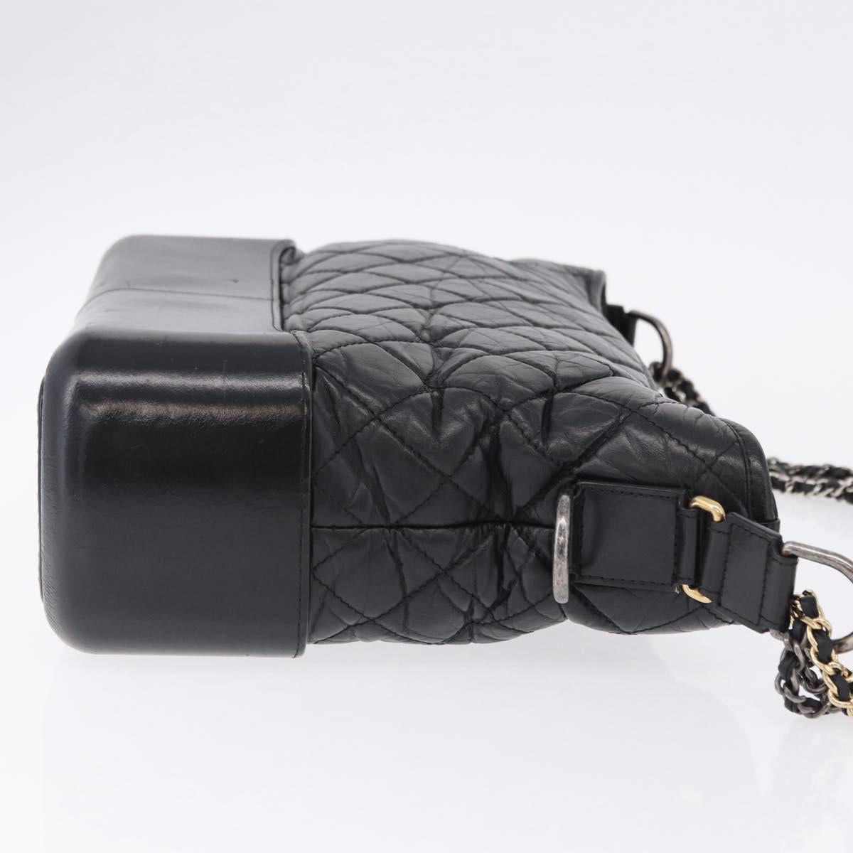 CHANEL Matelasse Gabrielle Deux Bag Lamb Skin Black Gold CC Auth ka5287V