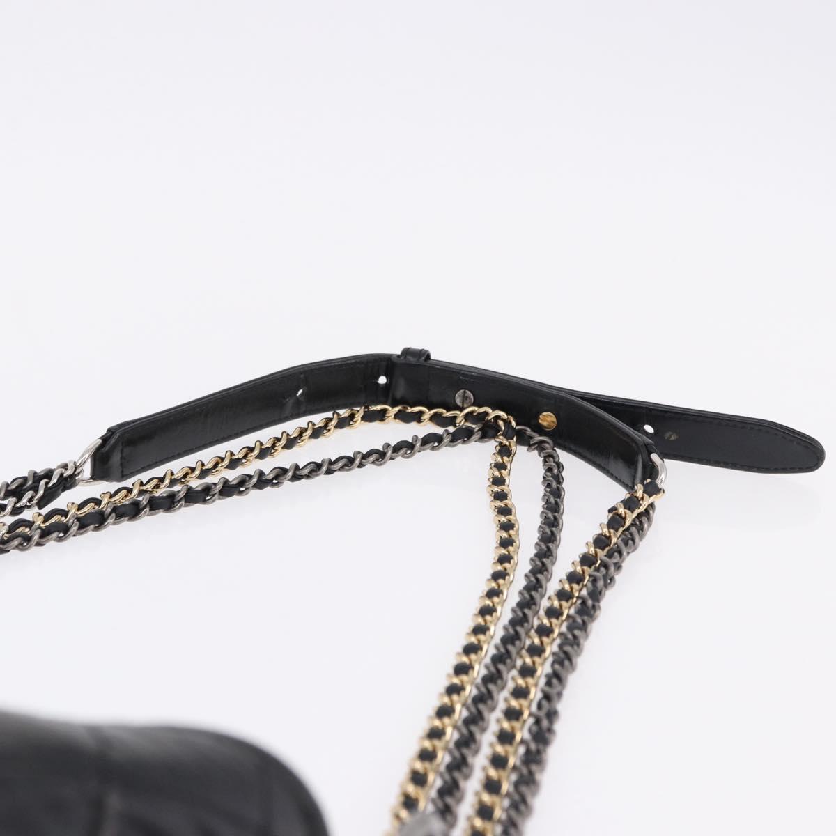 CHANEL Matelasse Gabrielle Deux Bag Lamb Skin Black Gold CC Auth ka5287V