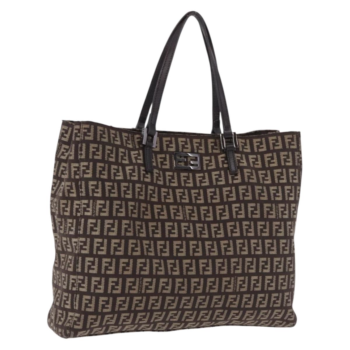 FENDI Zucchino Canvas Hand Bag Brown Auth ka5289