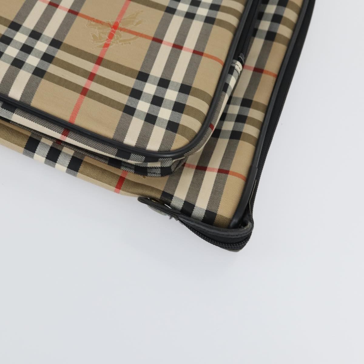 Burberrys Nova Check Garment Cover Canvas Leather Beige Gold Auth ka529