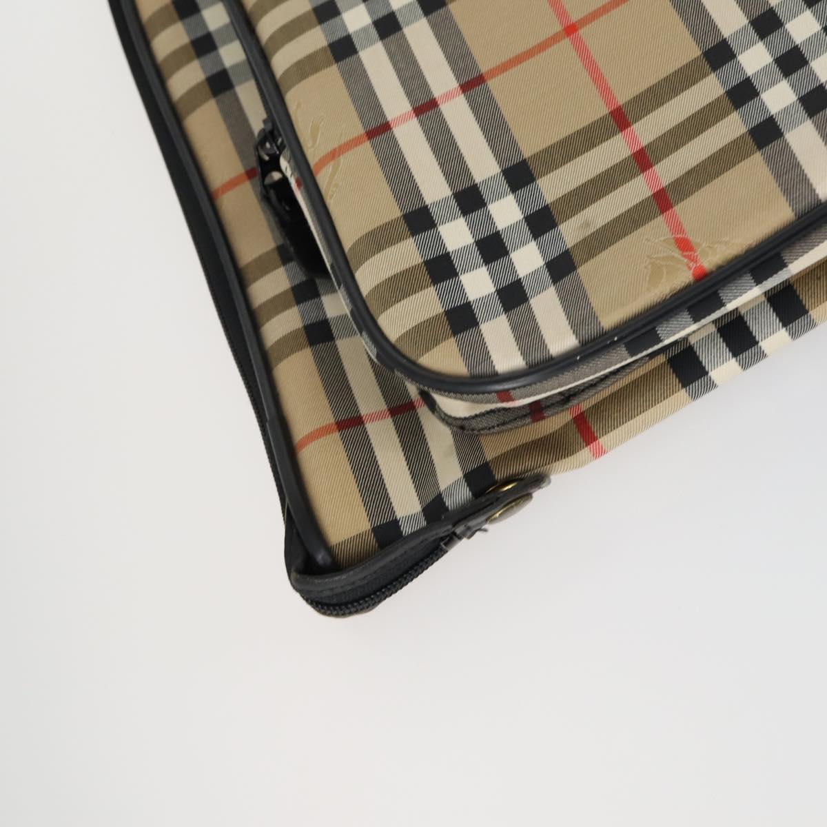 Burberrys Nova Check Garment Cover Canvas Leather Beige Gold Auth ka529