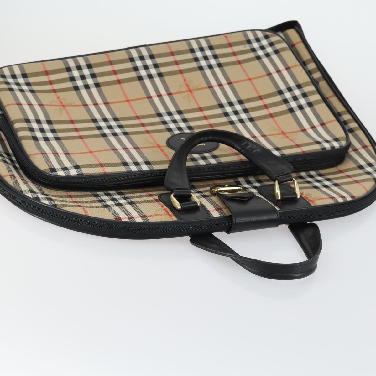 Burberrys Nova Check Garment Cover Canvas Leather Beige Gold Auth ka529