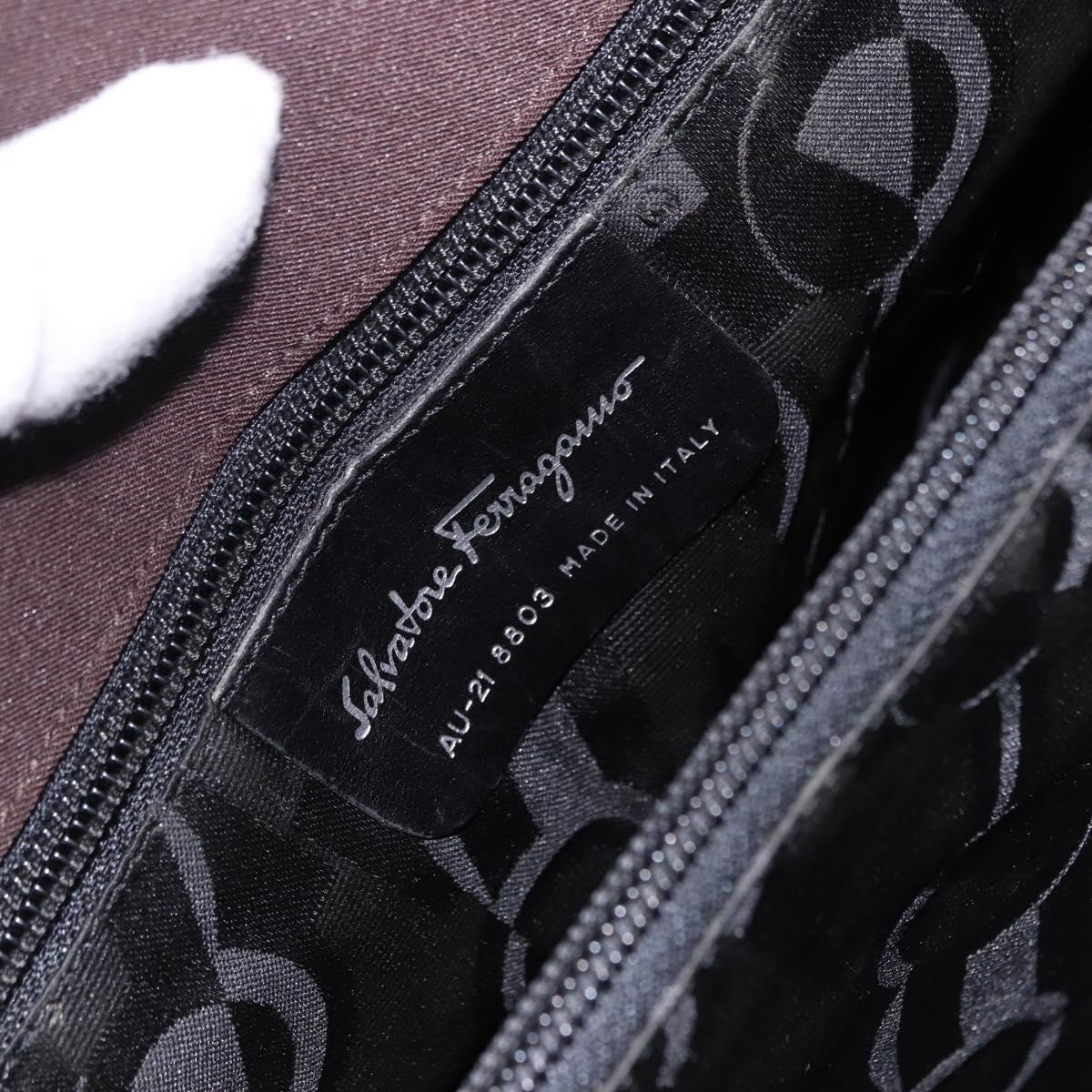 Salvatore Ferragamo Gancini Shoulder Bag Canvas Brown Silver Auth ka5290