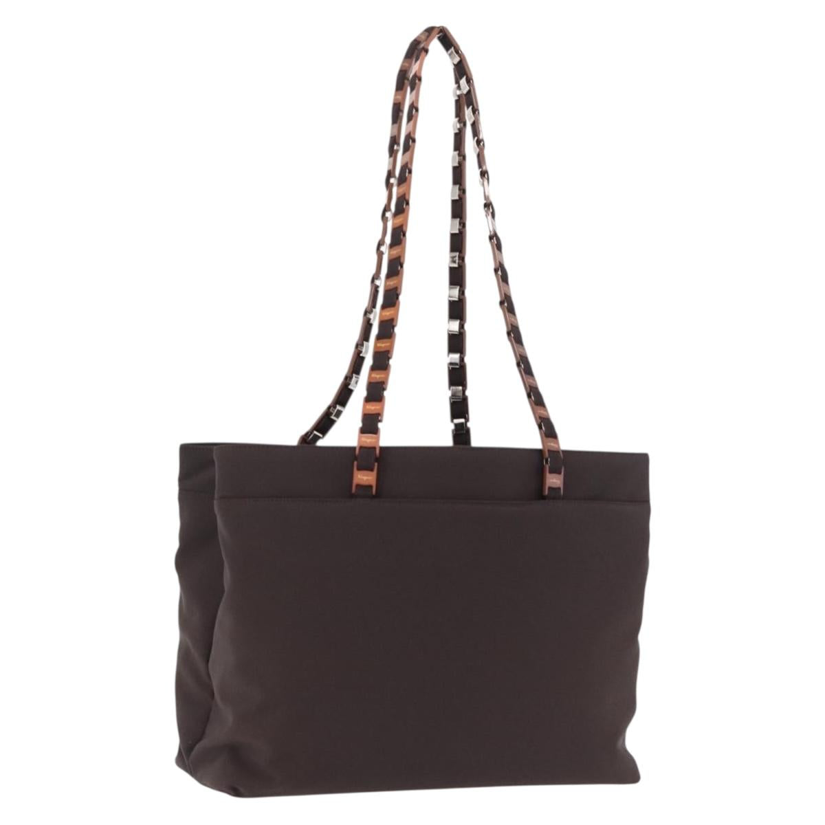 Salvatore Ferragamo Gancini Shoulder Bag Canvas Brown Silver Auth ka5290