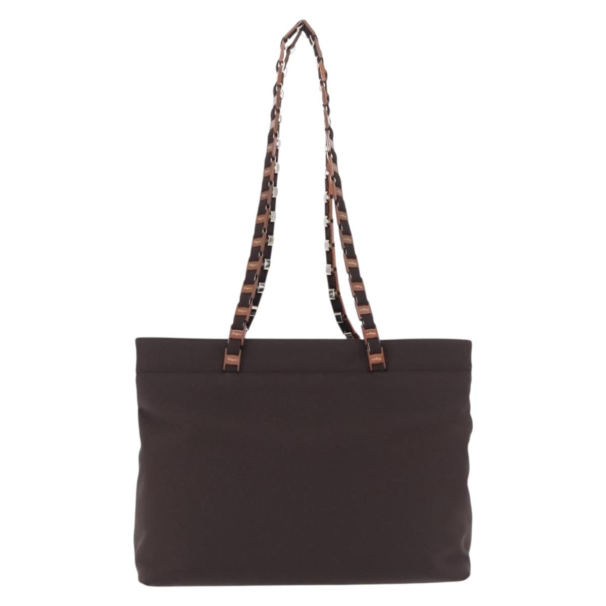 Salvatore Ferragamo Gancini Shoulder Bag Canvas Brown Silver Auth ka5290