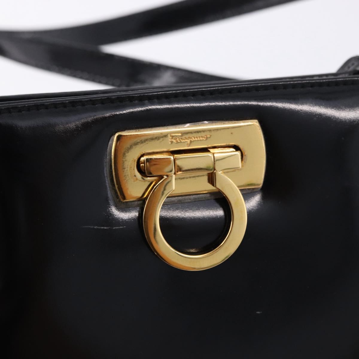 Salvatore Ferragamo Gancini Tote Bag Patent leather Black Gold Auth ka5291A