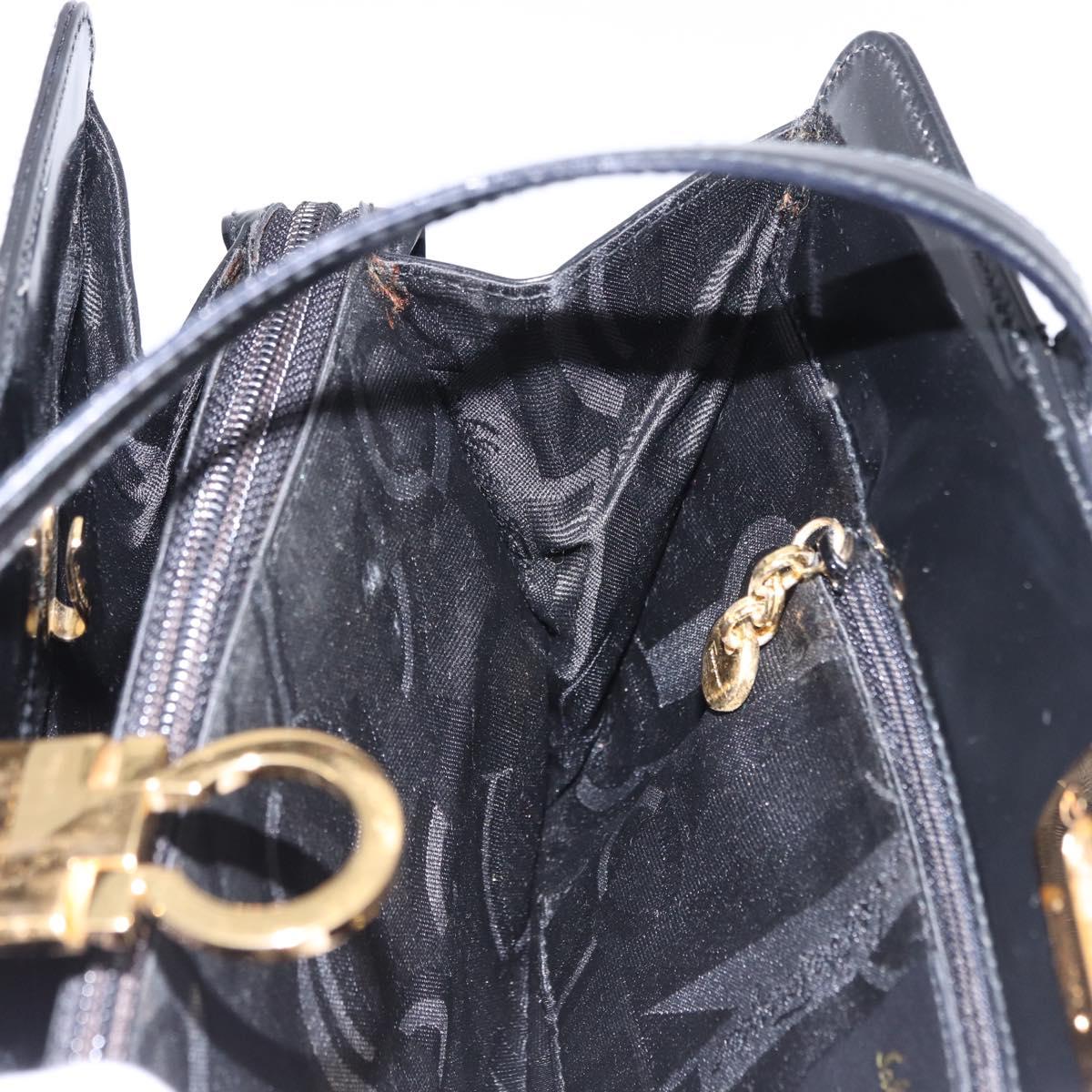 Salvatore Ferragamo Gancini Tote Bag Patent leather Black Gold Auth ka5291A