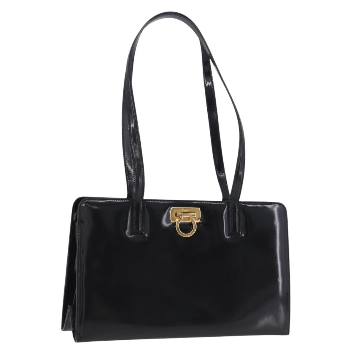 Salvatore Ferragamo Gancini Tote Bag Patent leather Black Gold Auth ka5291A