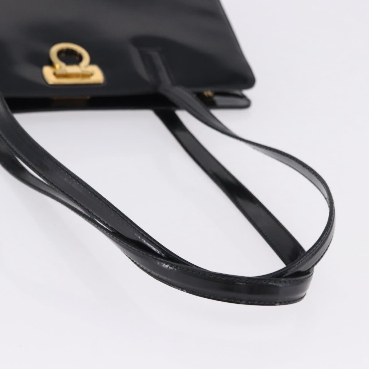 Salvatore Ferragamo Gancini Tote Bag Patent leather Black Gold Auth ka5291A