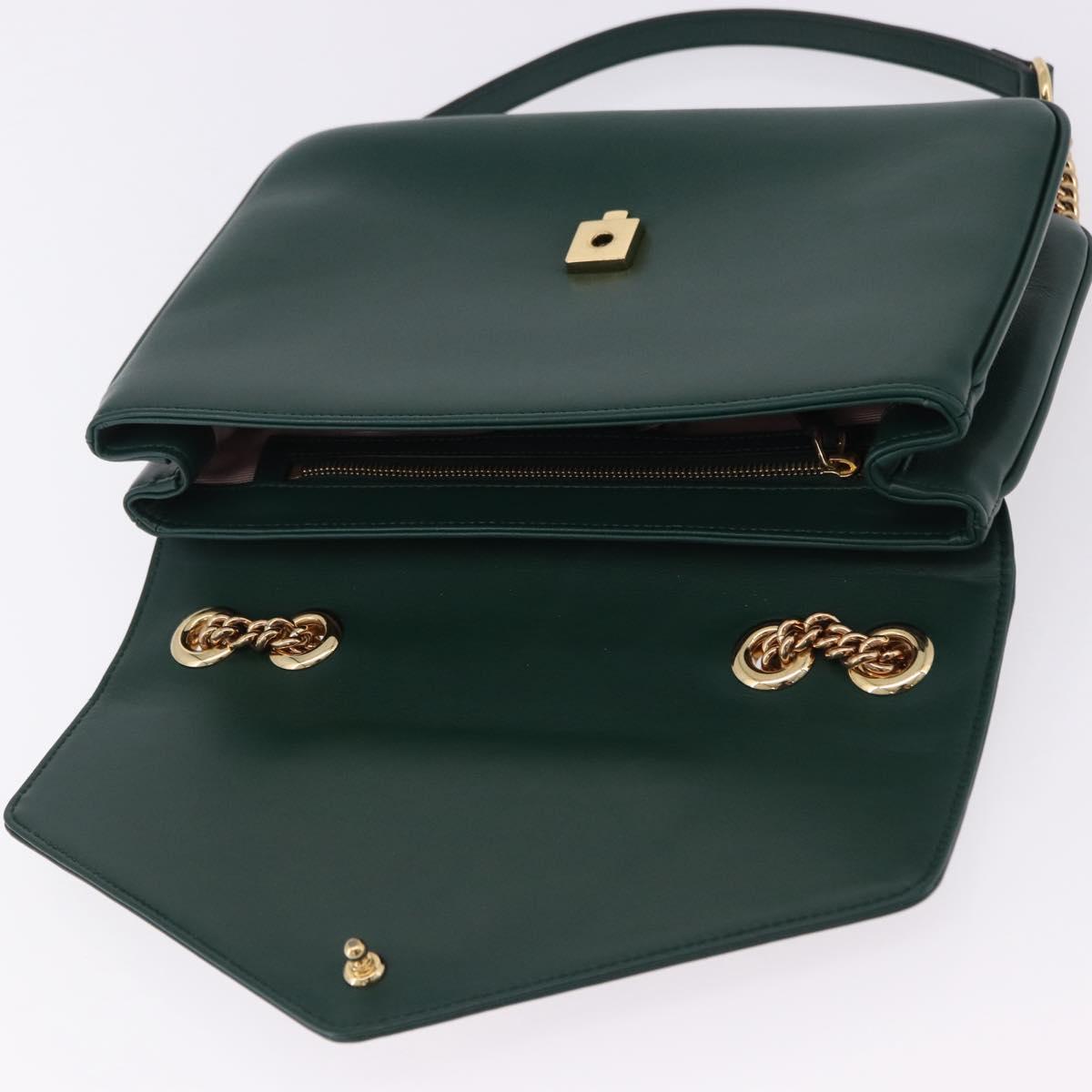 GUCCI Rajah Chain Shoulder Bag Leather Green Gold 537241 Auth ka5294M