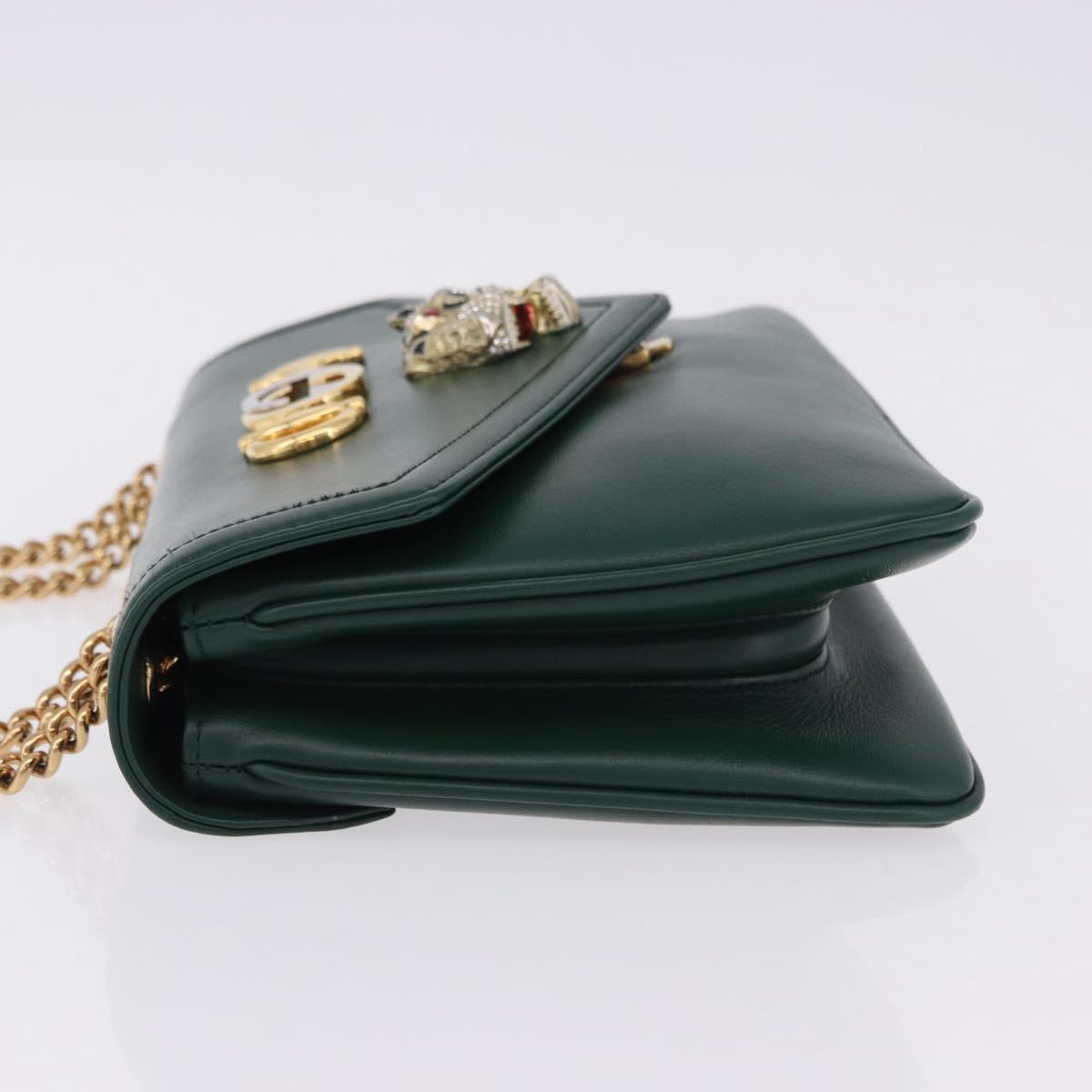 GUCCI Rajah Chain Shoulder Bag Leather Green Gold 537241 Auth ka5294M