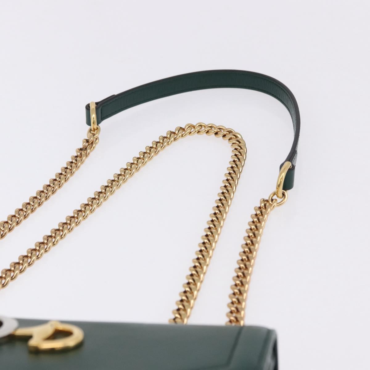 GUCCI Rajah Chain Shoulder Bag Leather Green Gold 537241 Auth ka5294M