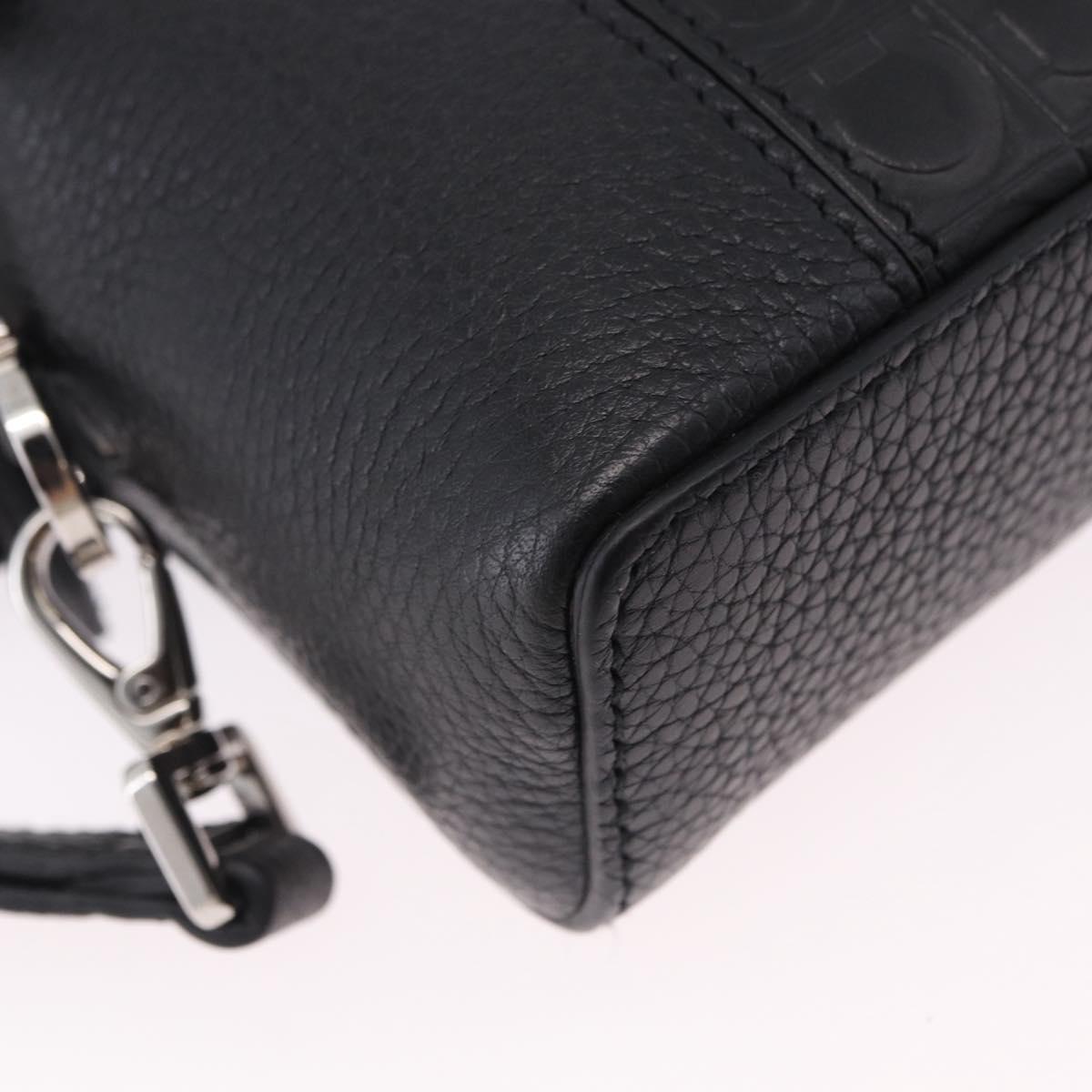 Salvatore Ferragamo Gancini Waist bag Leather Black Silver Auth ka5295A