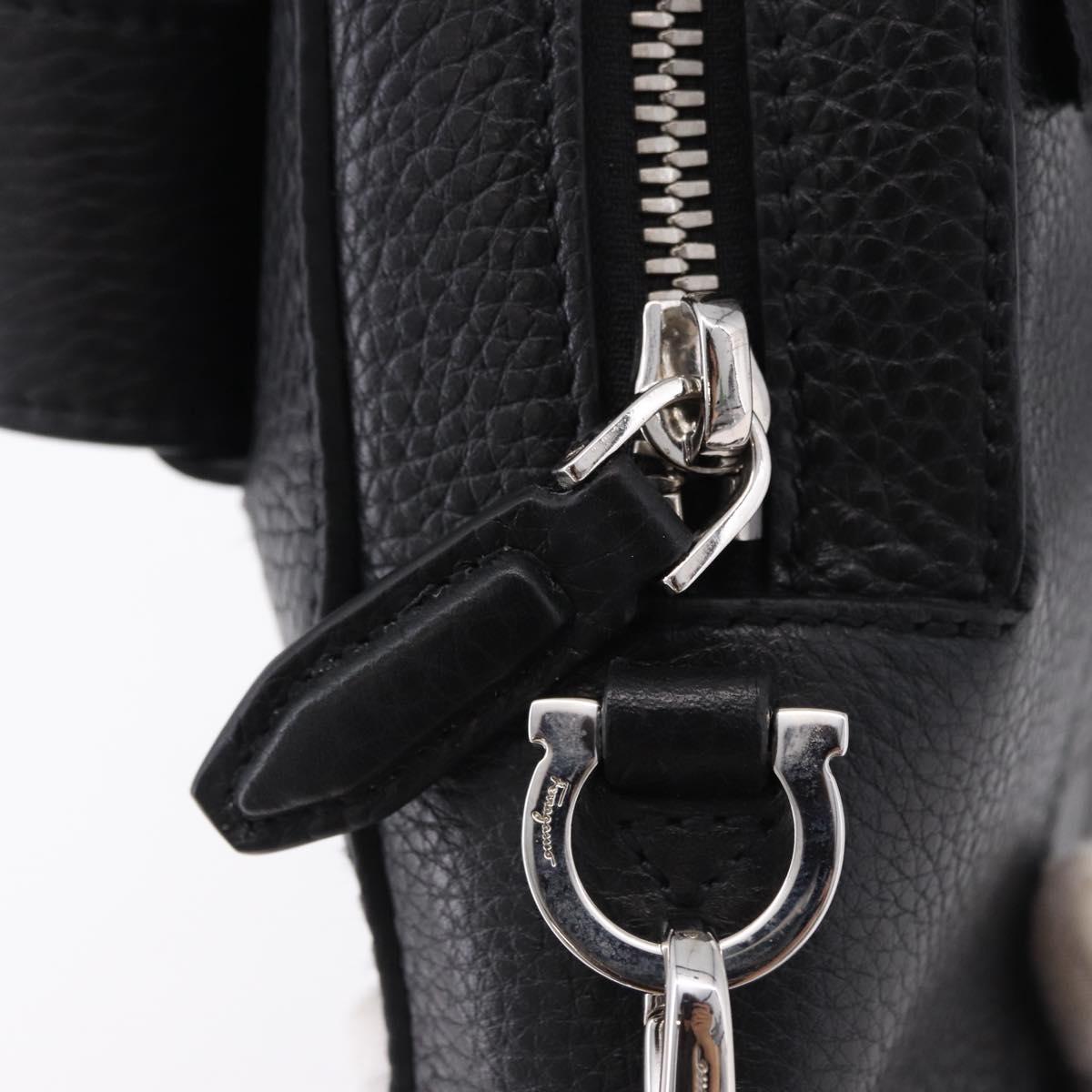 Salvatore Ferragamo Gancini Waist bag Leather Black Silver Auth ka5295A
