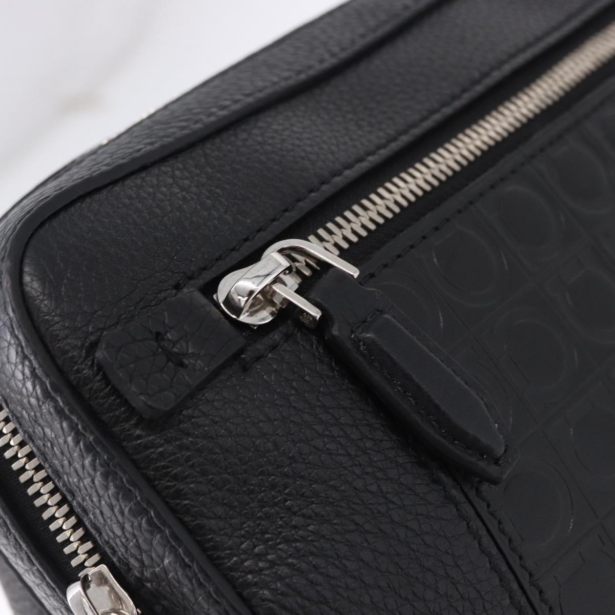Salvatore Ferragamo Gancini Waist bag Leather Black Silver Auth ka5295A