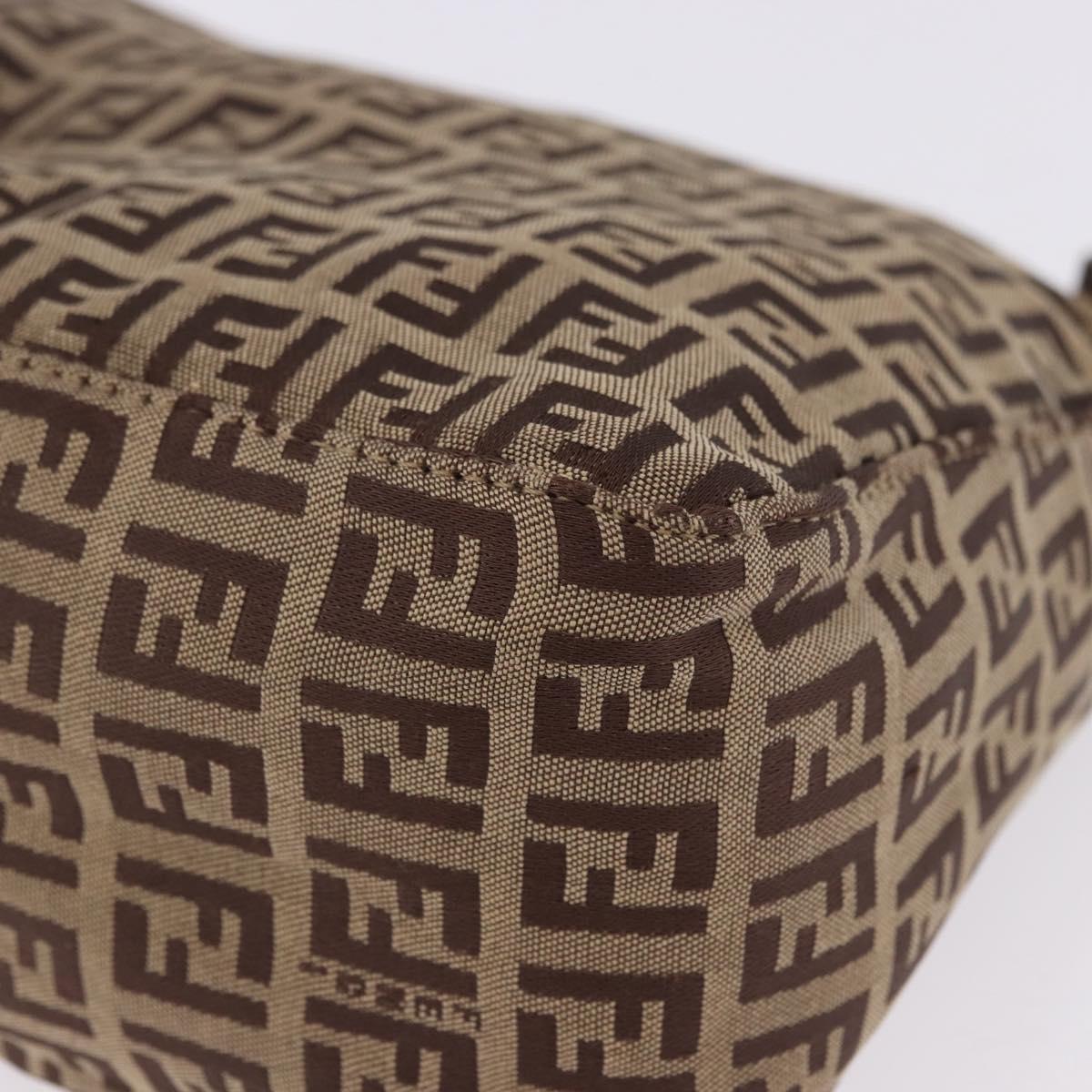FENDI Zucchino Canvas Hand Pouch Beige Silver Auth ka5296A