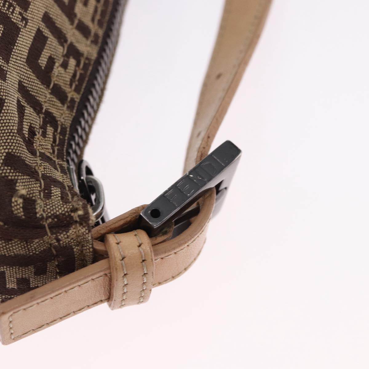 FENDI Zucchino Canvas Hand Pouch Beige Silver Auth ka5296A