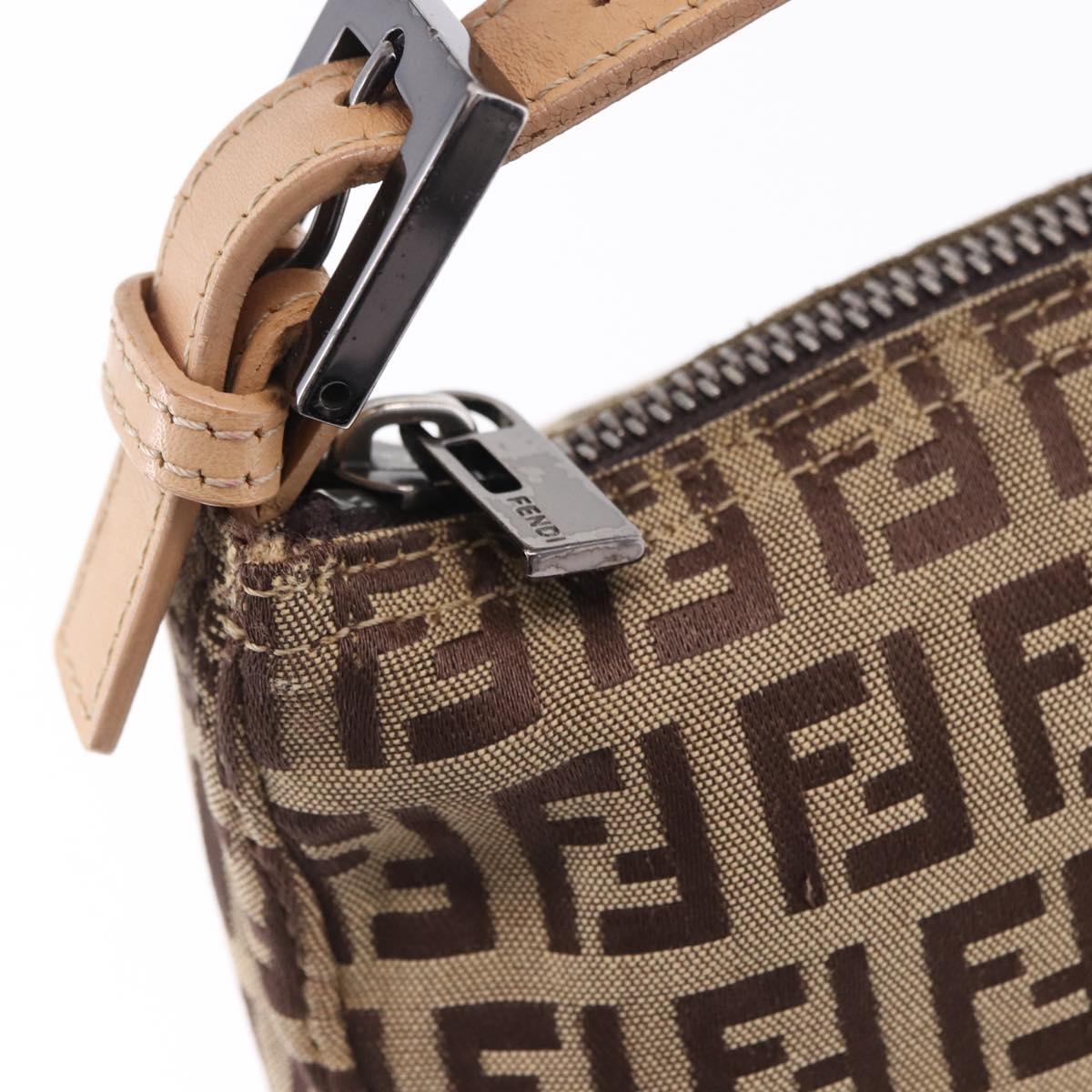 FENDI Zucchino Canvas Hand Pouch Beige Silver Auth ka5296A