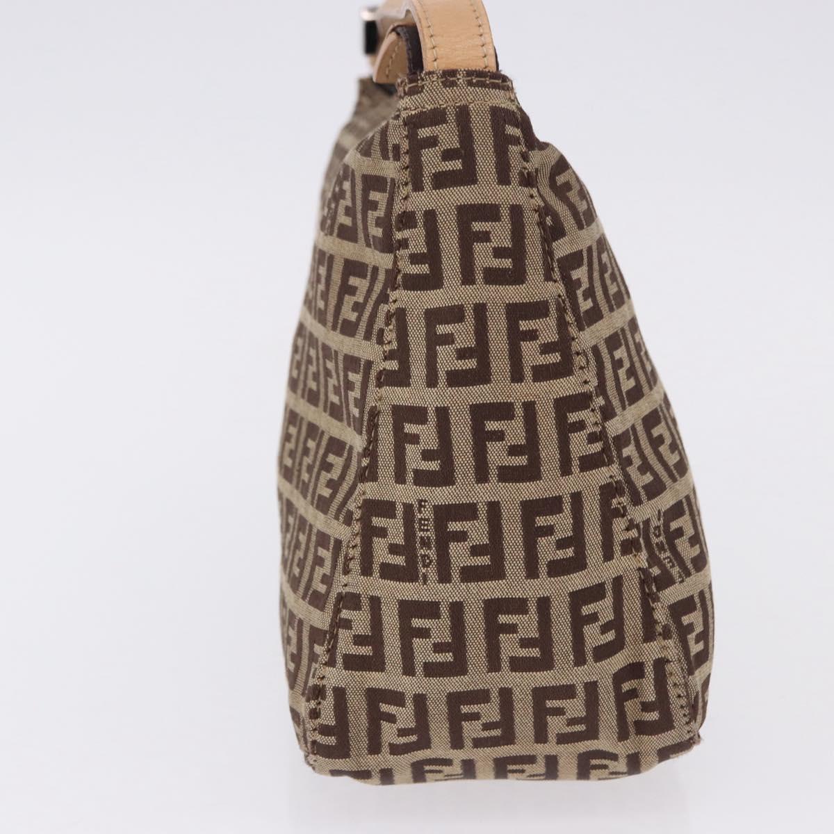FENDI Zucchino Canvas Hand Pouch Beige Silver Auth ka5296A