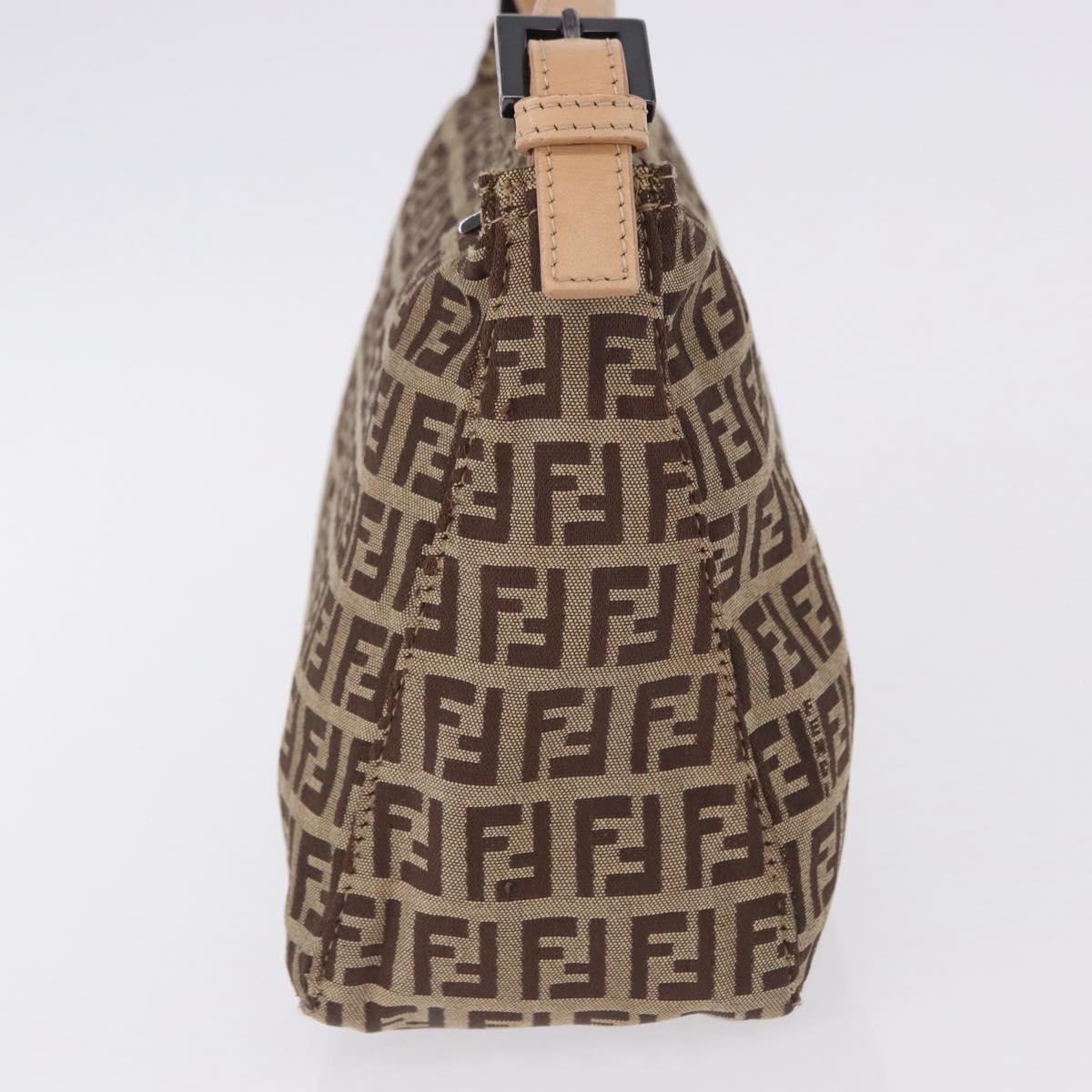 FENDI Zucchino Canvas Hand Pouch Beige Silver Auth ka5296A