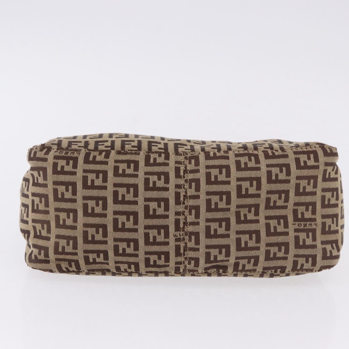 FENDI Zucchino Canvas Hand Pouch Beige Silver Auth ka5296A