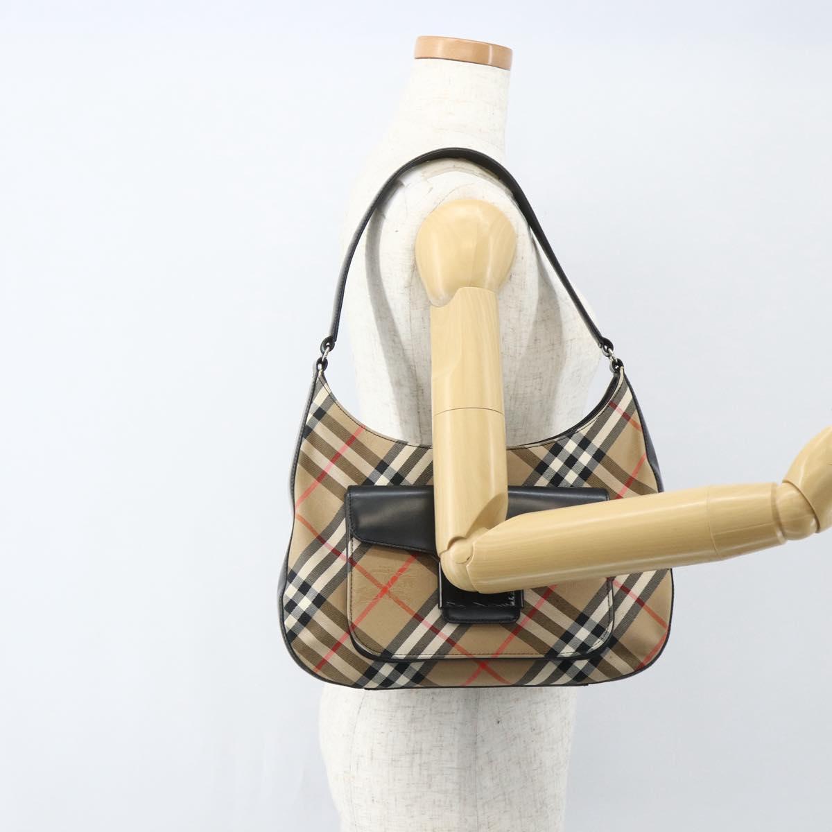 Burberrys Nova Check Shoulder Bag Canvas Beige Silver Auth ka530