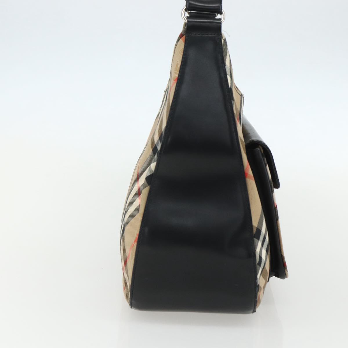 Burberrys Nova Check Shoulder Bag Canvas Beige Silver Auth ka530