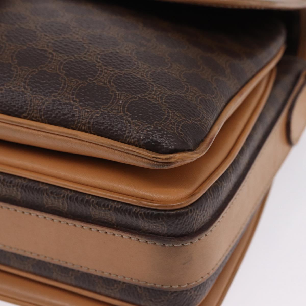 CELINE Macadam Canvas Shoulder Bag PVC Leather Brown Gold Auth ka5312