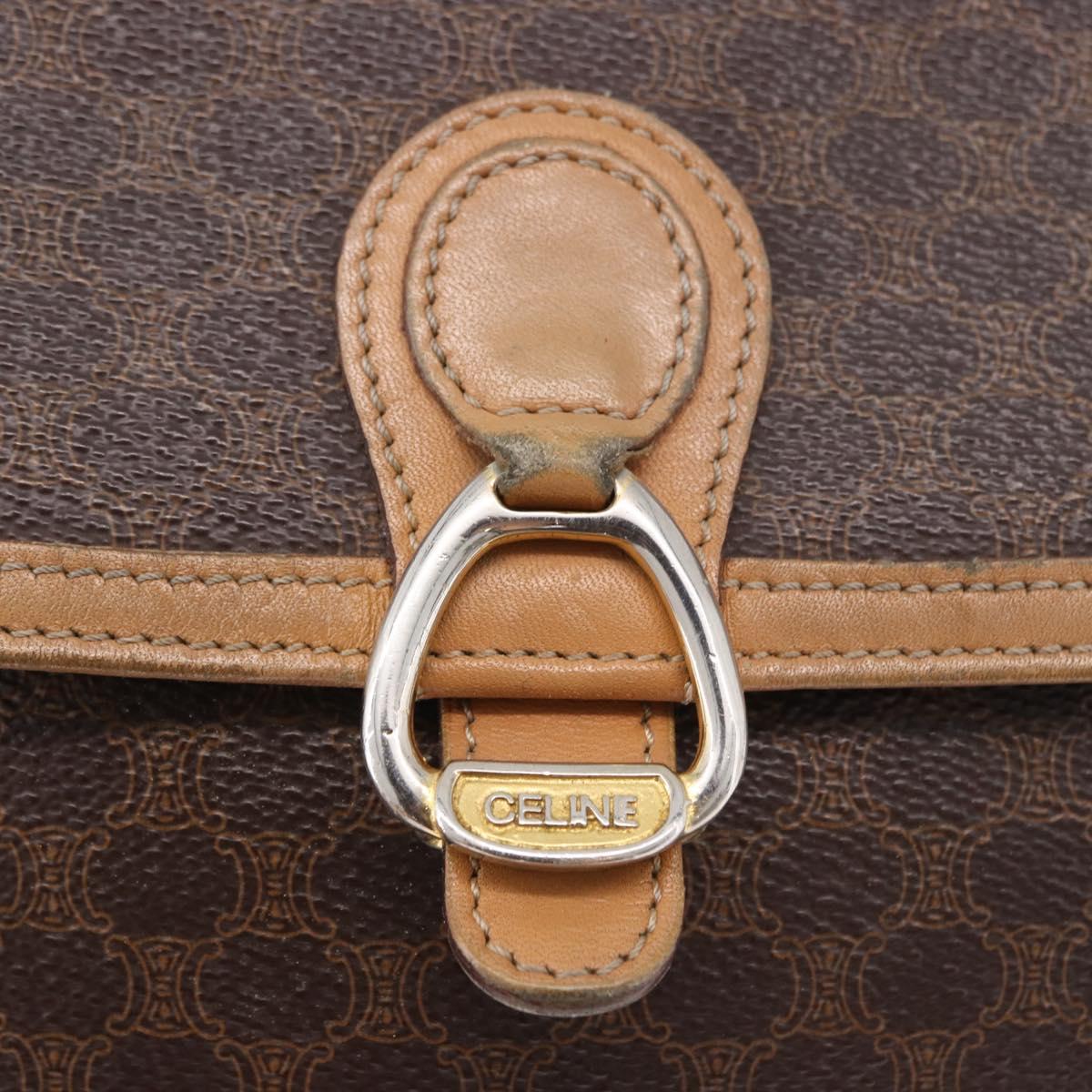 CELINE Macadam Canvas Shoulder Bag PVC Leather Brown Gold Auth ka5312
